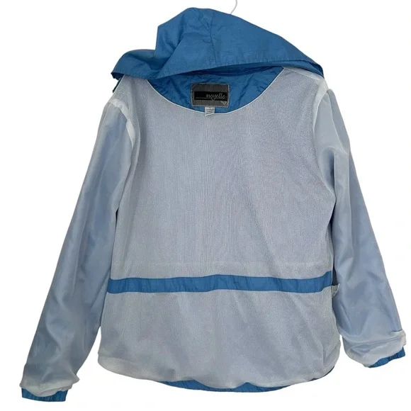 NEYELLE Women’s VintageY2K Windbreaker Blue/White Kangaroo Pocket Zipper Hood XL - Picture 4 of 14